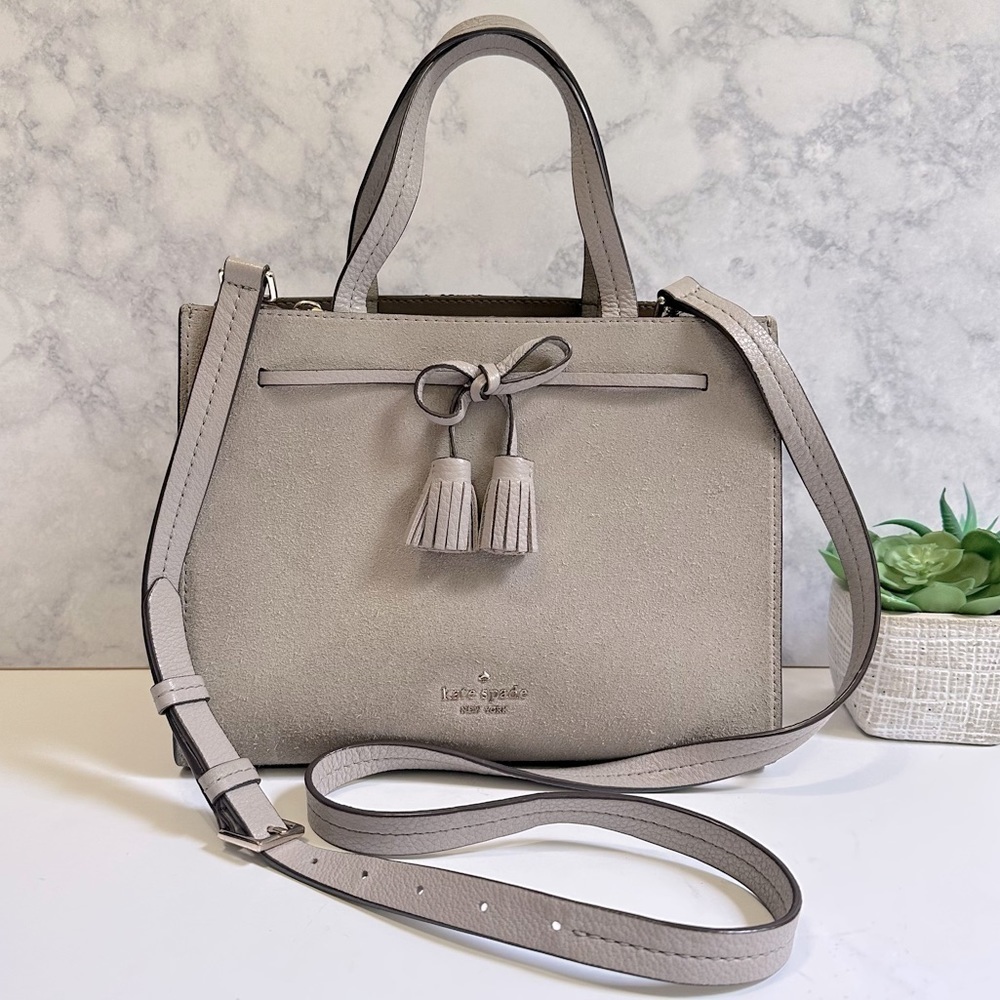 Kate Spade New York gray HAYES SUEDE SMALL SATCHEL crossbody bag - Picture 3 of 11